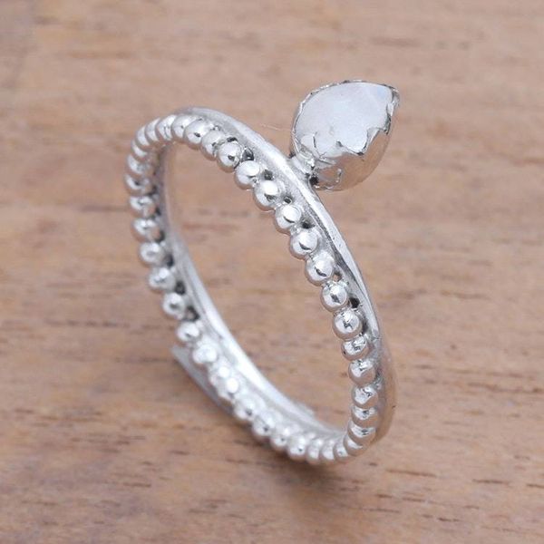 Alternate image for Dot Motif Moonstone Band Ring Crafted in Bali Lovely Serenity