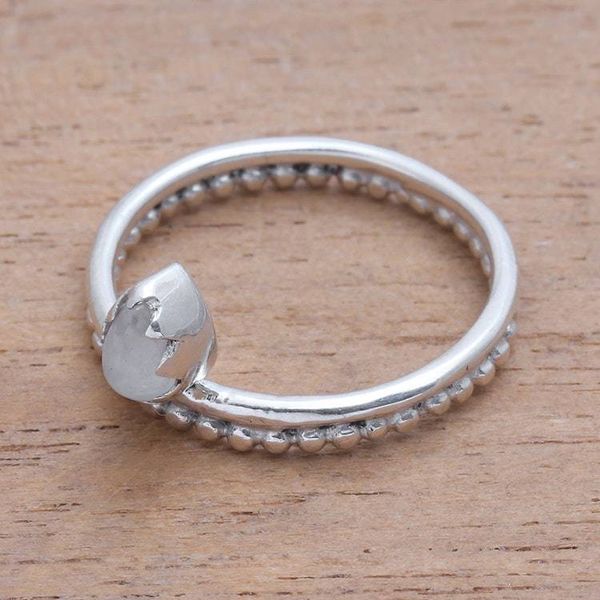 Alternate image for Dot Motif Moonstone Band Ring Crafted in Bali Lovely Serenity