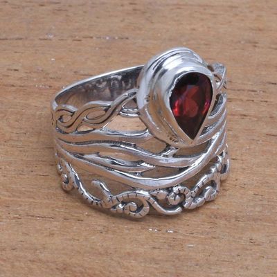 Primary image for Openwork Garnet Cocktail Ring Crafted in Bali Gianyar Sunset