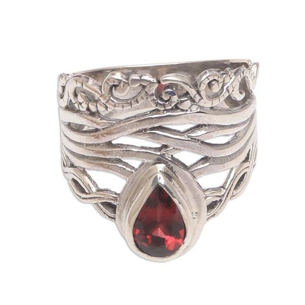 Alternate image for Openwork Garnet Cocktail Ring Crafted in Bali Gianyar Sunset