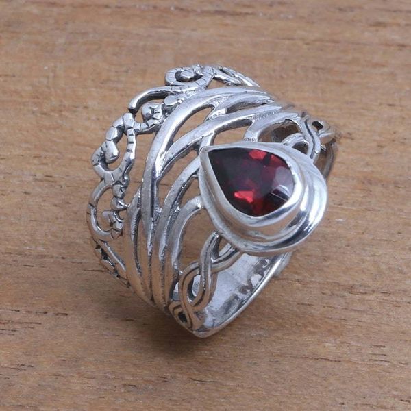 Alternate image for Openwork Garnet Cocktail Ring Crafted in Bali Gianyar Sunset