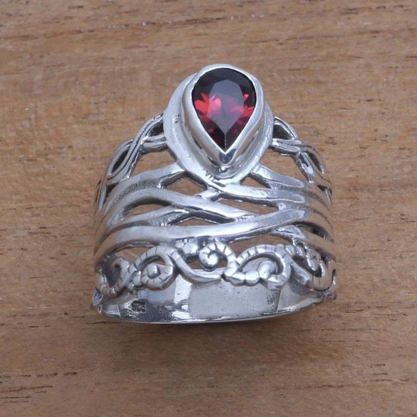 Alternate image for Openwork Garnet Cocktail Ring Crafted in Bali Gianyar Sunset