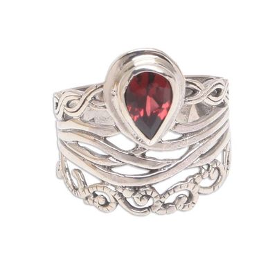 Alternate image for Openwork Garnet Cocktail Ring Crafted in Bali Gianyar Sunset