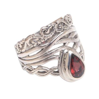 Alternate image for Openwork Garnet Cocktail Ring Crafted in Bali Gianyar Sunset