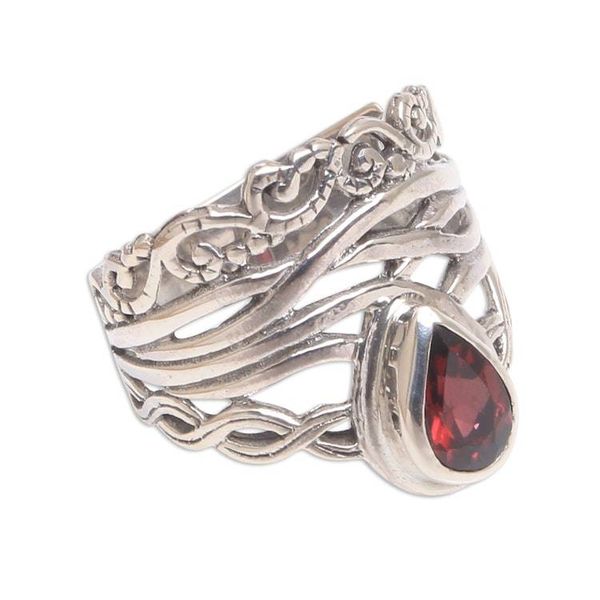 Alternate image for Openwork Garnet Cocktail Ring Crafted in Bali Gianyar Sunset