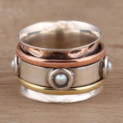 Primary image for Cultured Pearl Spinner Ring from India Glowing Energy