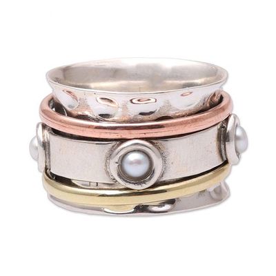 Alternate image for Cultured Pearl Spinner Ring from India Glowing Energy