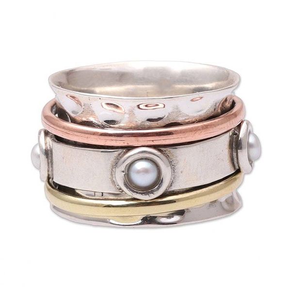 Alternate image for Cultured Pearl Spinner Ring from India Glowing Energy