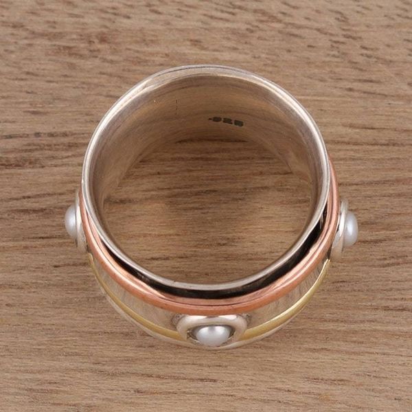 Alternate image for Cultured Pearl Spinner Ring from India Glowing Energy