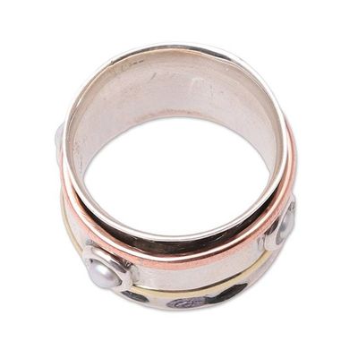 Alternate image for Cultured Pearl Spinner Ring from India Glowing Energy