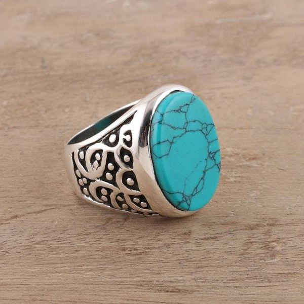 Alternate image for Mens Sterling Silver and Oval Recon. Turquoise Ring Turquoise Vibe