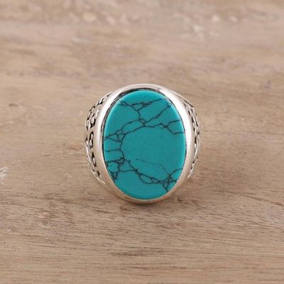 Alternate image for Mens Sterling Silver and Oval Recon. Turquoise Ring Turquoise Vibe