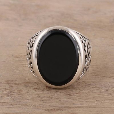 Alternate image for Handcrafted Sterling Silver and Onyx Mens Ring from India Magical Vibes