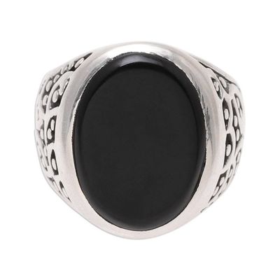 Alternate image for Handcrafted Sterling Silver and Onyx Mens Ring from India Magical Vibes