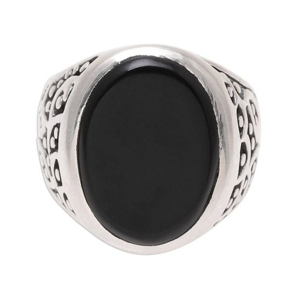 Alternate image for Handcrafted Sterling Silver and Onyx Mens Ring from India Magical Vibes