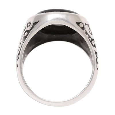 Alternate image for Handcrafted Sterling Silver and Onyx Mens Ring from India Magical Vibes