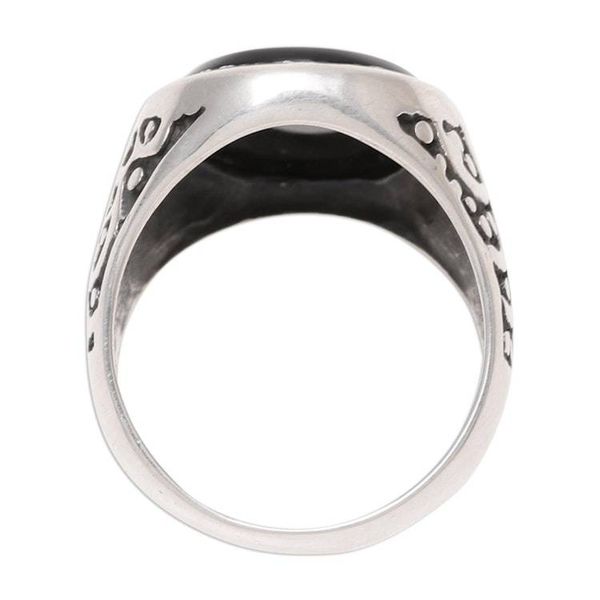 Alternate image for Handcrafted Sterling Silver and Onyx Mens Ring from India Magical Vibes