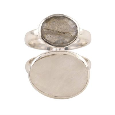 Alternate image for Rainbow Moonstone and Labradorite Cocktail Ring from India Evening Elegance