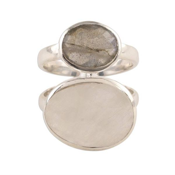 Alternate image for Rainbow Moonstone and Labradorite Cocktail Ring from India Evening Elegance