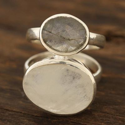Alternate image for Rainbow Moonstone and Labradorite Cocktail Ring from India Evening Elegance