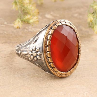 Primary image for 14-Carat Red-Orange Onyx Single-Stone Ring from India Glistening Fire