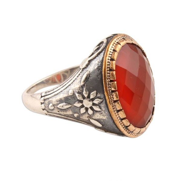Alternate image for 14-Carat Red-Orange Onyx Single-Stone Ring from India Glistening Fire