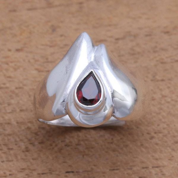 Alternate image for Lotus Flower Garnet Cocktail Ring from Bali Lotus Glisten