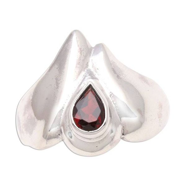 Alternate image for Lotus Flower Garnet Cocktail Ring from Bali Lotus Glisten