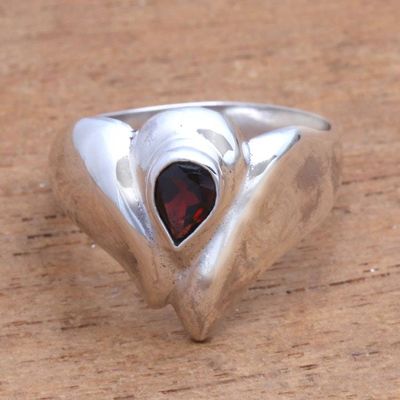 Alternate image for Lotus Flower Garnet Cocktail Ring from Bali Lotus Glisten