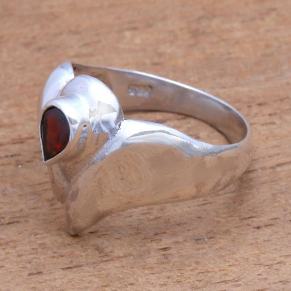 Alternate image for Lotus Flower Garnet Cocktail Ring from Bali Lotus Glisten