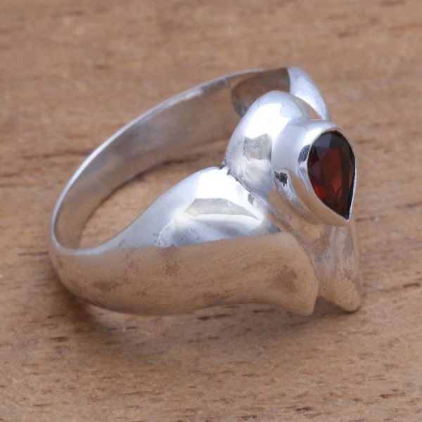 Alternate image for Lotus Flower Garnet Cocktail Ring from Bali Lotus Glisten