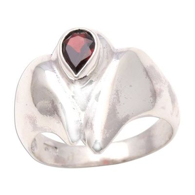 Alternate image for Lotus Flower Garnet Cocktail Ring from Bali Lotus Glisten