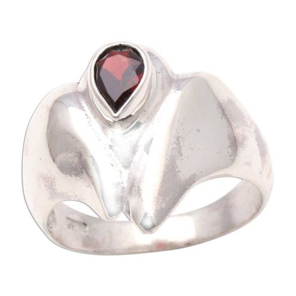 Alternate image for Lotus Flower Garnet Cocktail Ring from Bali Lotus Glisten