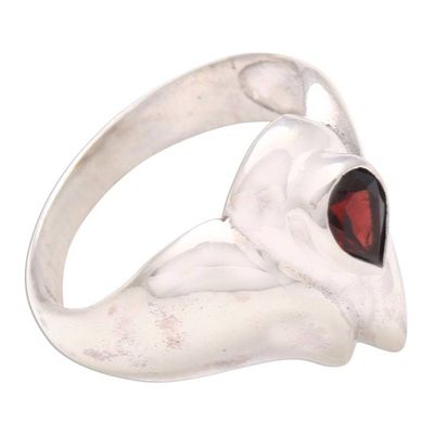 Alternate image for Lotus Flower Garnet Cocktail Ring from Bali Lotus Glisten