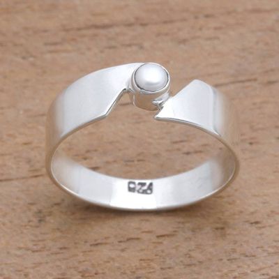 Primary image for Cultured Pearl Single Stone Band Ring Crafted in Bali Glowing Band