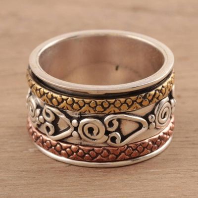 Primary image for Heart Pattern Sterling Silver Spinner Ring Crafted in India Creative Hearts