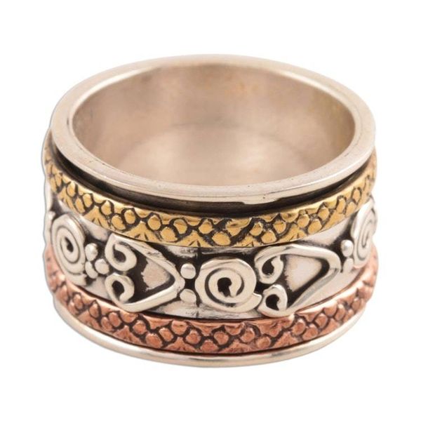Alternate image for Heart Pattern Sterling Silver Spinner Ring Crafted in India Creative Hearts