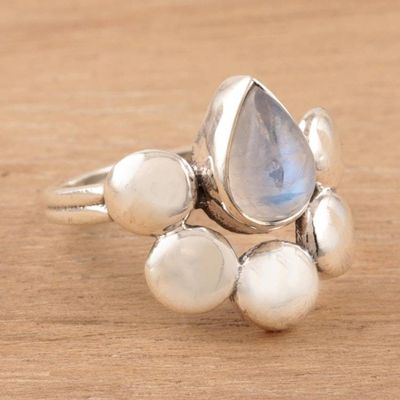Primary image for Teardrop Rainbow Moonstone Cocktail Ring from India Misty Bubbles