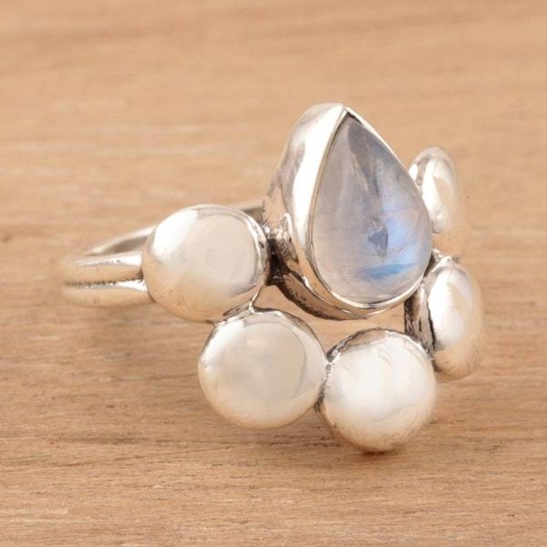 Alternate image for Teardrop Rainbow Moonstone Cocktail Ring from India Misty Bubbles