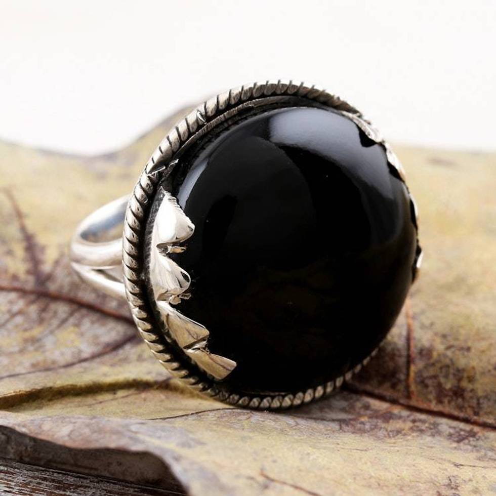 Unique Sterling Silver and Onyx Cocktail Ring 'Mountain Range'