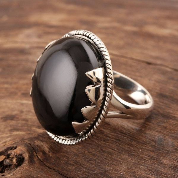 Alternate image for Unique Sterling Silver and Onyx Cocktail Ring Mountain Range