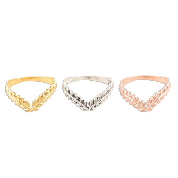 Alternate image for Gold Plated Sterling Silver Ring Trio with Leafy Crown Motif Leafy Crown