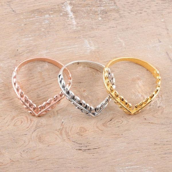 Alternate image for Gold Plated Sterling Silver Ring Trio with Leafy Crown Motif Leafy Crown