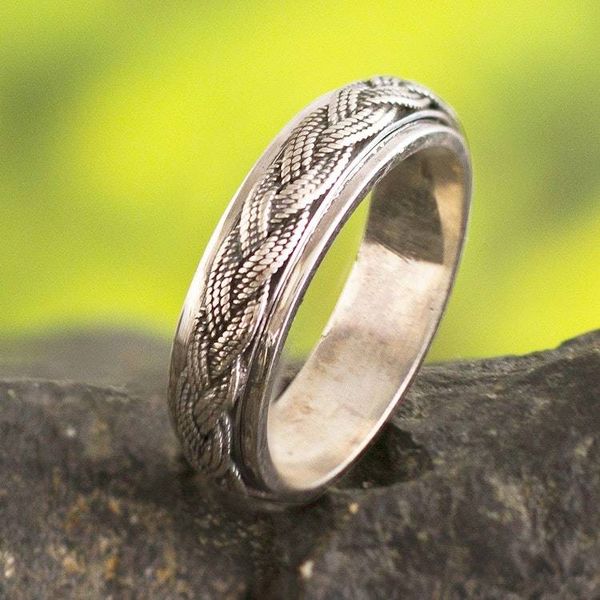 Alternate image for Braided Rope Nautical Style Silver Spinner Ring Neatly Nautical