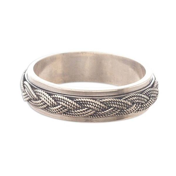Alternate image for Braided Rope Nautical Style Silver Spinner Ring Neatly Nautical