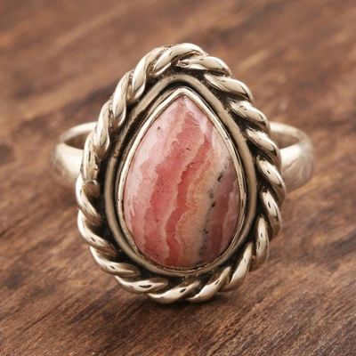 Primary image for Pear-Shaped Rhodochrosite Cocktail Ring Minimalist Drop