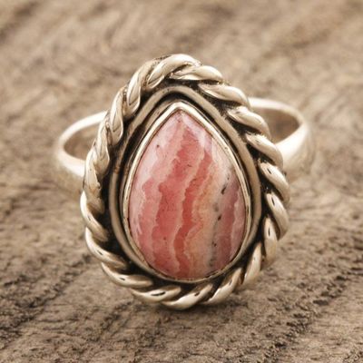 Alternate image for Pear-Shaped Rhodochrosite Cocktail Ring Minimalist Drop