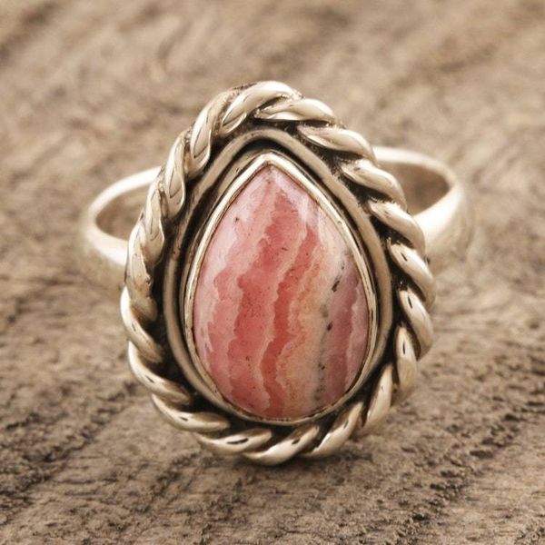 Alternate image for Pear-Shaped Rhodochrosite Cocktail Ring Minimalist Drop
