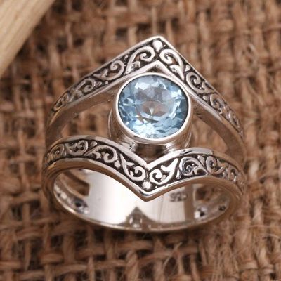 Alternate image for Bezel-Set Blue Topaz and Sterling Silver Cocktail Ring Grace and Charm in Blue
