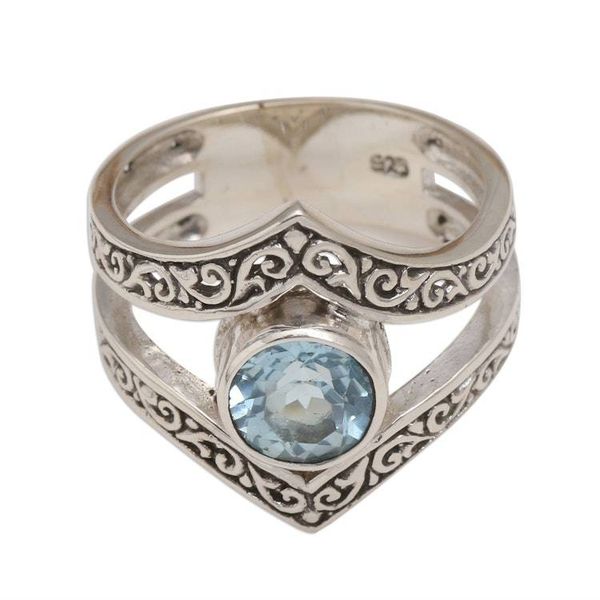 Alternate image for Bezel-Set Blue Topaz and Sterling Silver Cocktail Ring Grace and Charm in Blue
